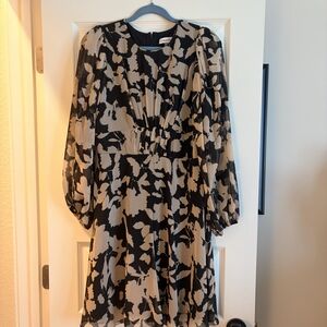 Calvin Klein Black and Cream Patterned Dress